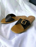 Womens Black Buckled Flats